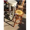 Image 1 : "Artichaut" hand painted wood stool and plant, Round white stool/table, Plant stand