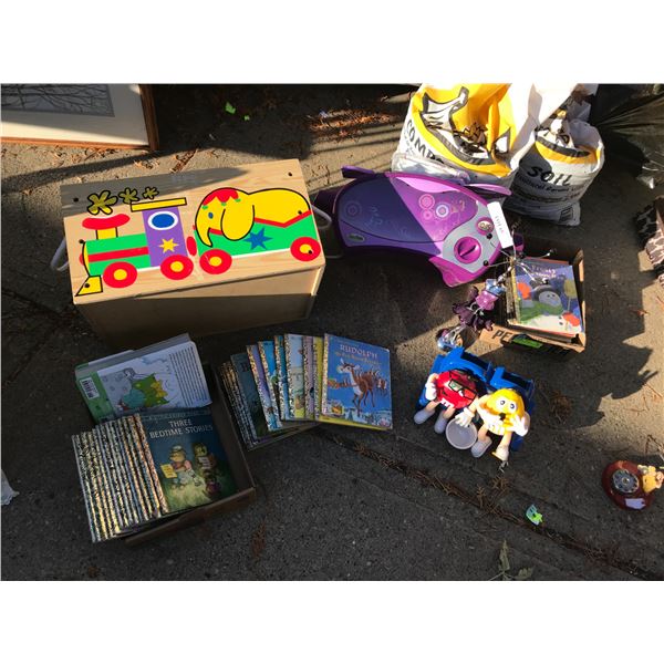 Toy Box, Easy Bake oven, Lots of "Little Golden" books, M&M's dispenser