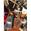 Image 2 : Flour sifter, meat grinders (x2), metal heart wall art, canisters, grater