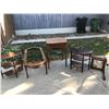 Image 1 : Wooden sewing table with storage, coffee table (missing glass), 2 wood end tables & parts for chair