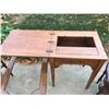 Image 4 : Wooden sewing table with storage, coffee table (missing glass), 2 wood end tables & parts for chair