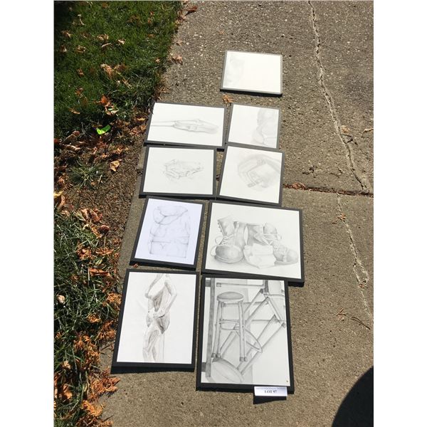 9 Artistic Pencil drawings (unframed)