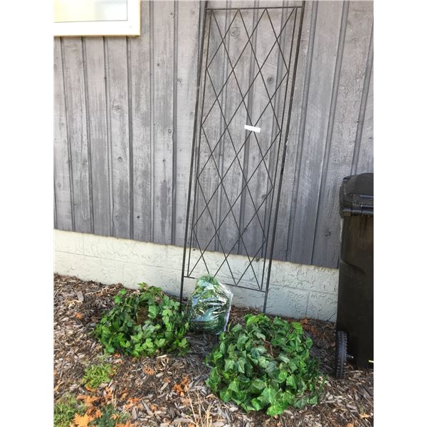 Metal garden trellis, artificial plants (x2, silk), greenery artificial