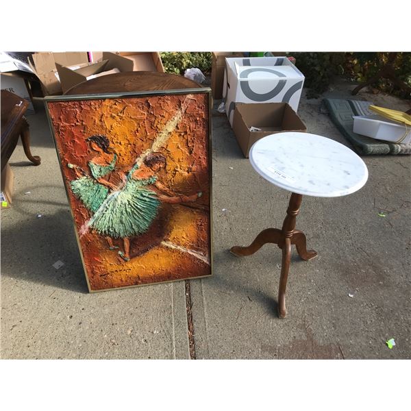 Marble top table and ballerina textured painting