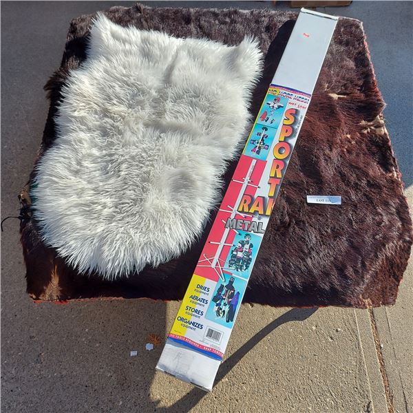Blanket, faux fur mat & multipurpose (sports equipment) dryer