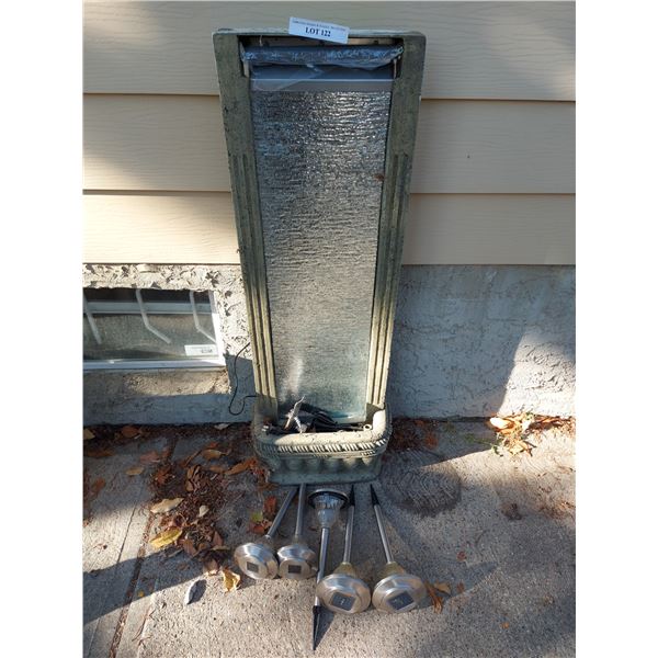 Garden fountain and 5 solar lights