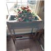Image 1 : Wooden planter stand with artificial flower arrangement