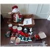 Image 1 : Asst Christmas décor - candles, decorations, ornaments, St Nick figure. Wicker basket