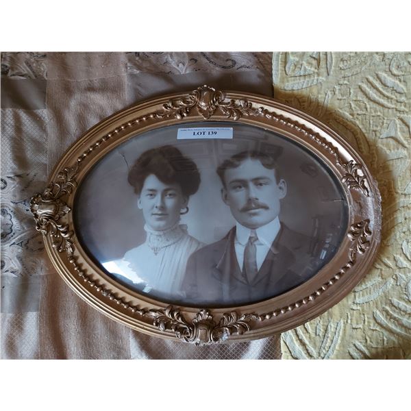 Antique bubble glass framed portrait