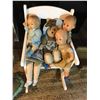 Image 2 : Hobby horse (on stick), large stuffed pony, vintage ceramic dolls, white play rocking chair, cat scr