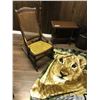 Image 5 : Wood magazine rack with top, round leather stool, round faux fur throw, wood wicker rocking chair, H