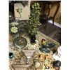 Image 3 : Tiny brass rocking chair, topiary silk flowers, 2 wall sconces, metal rooster and farm animals, gree