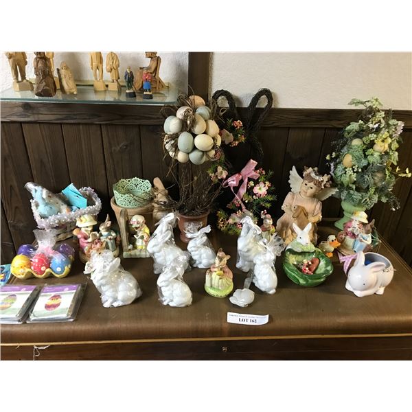 Easter lot with wall art, figurines, bowls, topiary