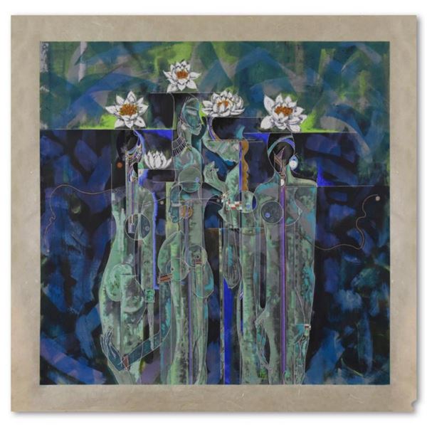 Lu Hong, "Lotus" Limited Edition Serigraph on Rice Paper, Numbered and Hand Signed with Letter of Au