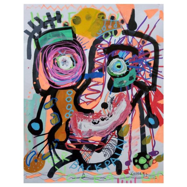 Paul Kostabi, "Victem of the Movement" Hand Signed Original Painting with Letter of Authenticity.