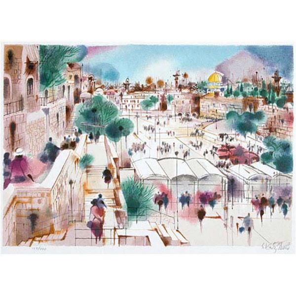 Shmuel Katz- Original Serigraph "Wailing Wall Plaza"