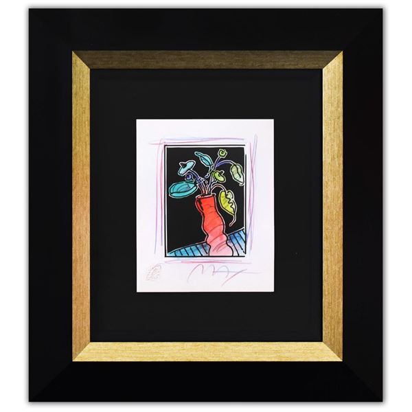 Peter Max- Original Mixed Media with Watercolor and Color Pencil "Vase Of Flowers I (B&W Series)"