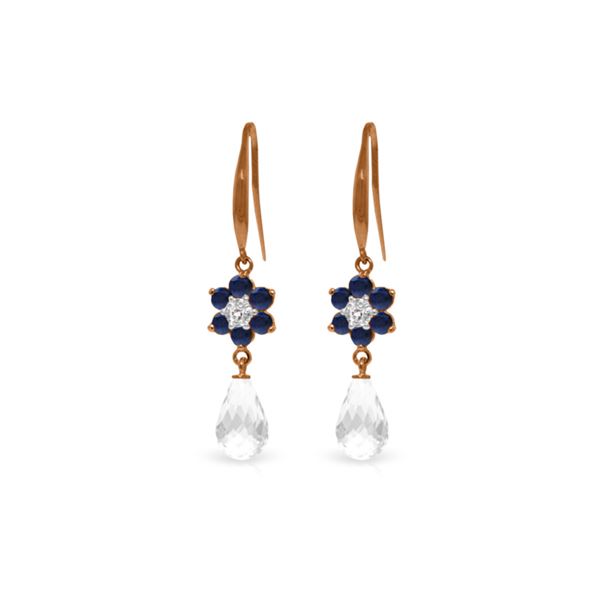 Genuine 5.51 ctw Sapphire, White Topaz & Diamond Earrings 14KT Rose Gold - REF-49Z8N