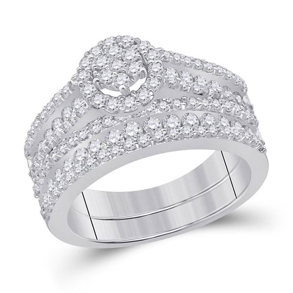 Diamond Bridal Wedding Ring Band Set 1-3/8 Cttw 14KT White Gold