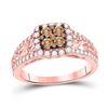 Image 1 : Round Brown Diamond Square Cluster Ring 1 Cttw 10KT Rose Gold