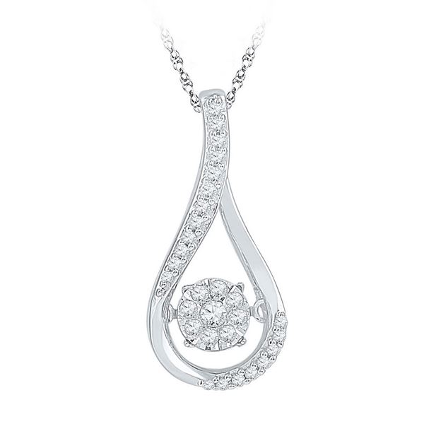 Round Diamond Moving Cluster Teardrop Pendant 1/6 Cttw 10KT White Gold