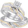 Image 1 : Diamond Cluster Matching Wedding Set 1/3 Cttw 10KT Two-tone Gold