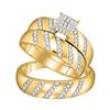 Image 1 : Diamond Cluster Matching Wedding Set 1/2 Cttw 10KT Yellow Gold