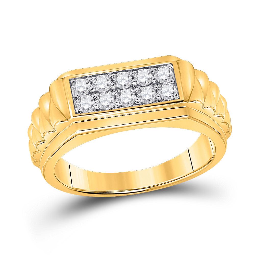 Round Diamond Ribbed Flat Top Band Ring 1/2 Cttw 10KT Yellow Gold