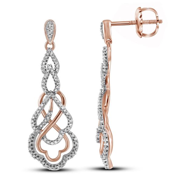 Round Diamond Interwoven Dangle Earrings 1/2 Cttw 10KT Rose Gold