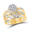 Image 2 : Diamond Cluster Matching Wedding Set 1/2 Cttw 10KT Two-tone Gold