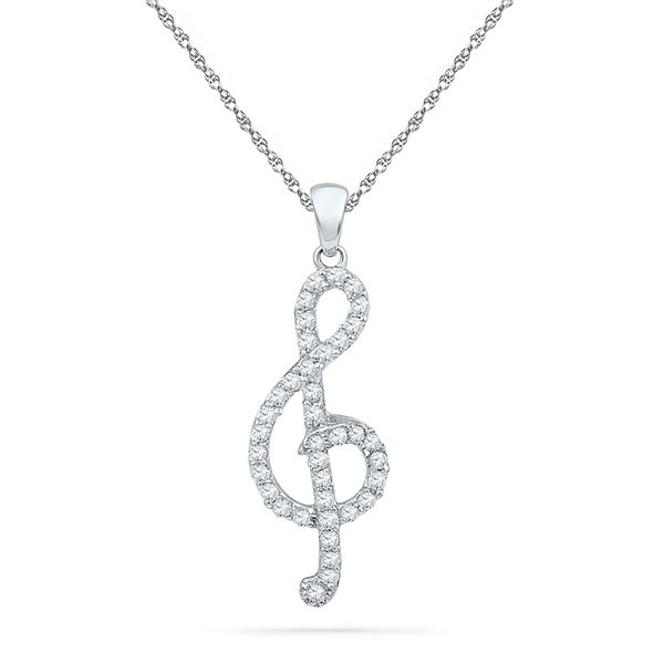 Round Diamond Treble Clef Music Pendant 1/3 Cttw 10KT White Gold