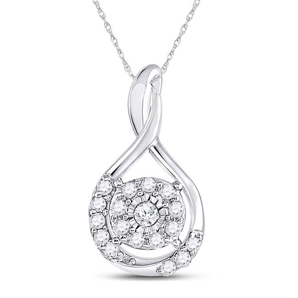 Round Diamond Cluster Pendant 1/10 Cttw 10KT White Gold