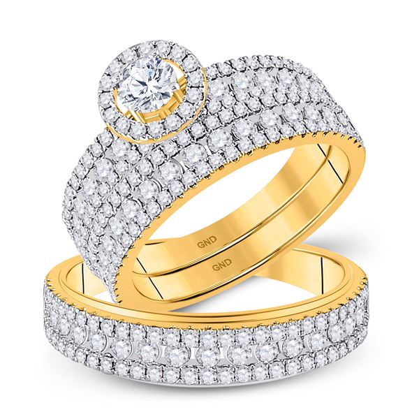 Diamond Halo Matching Wedding Set 2 Cttw 14KT Yellow Gold