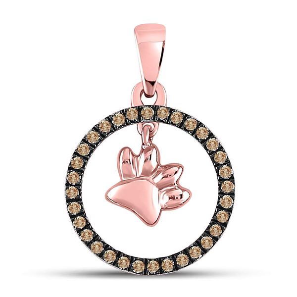 Round Brown Diamond Dog Paw Print Circle Pendant 1/5 Cttw 10KT Rose Gold