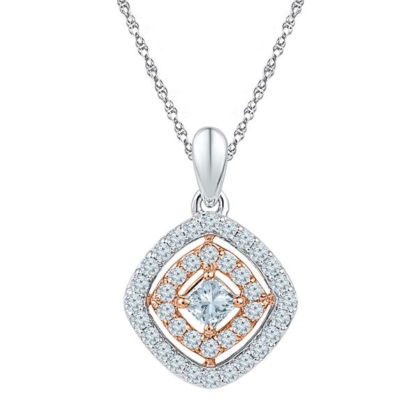Princess Diamond Offset Square Pendant 1/2 Cttw 10KT Two-tone Gold