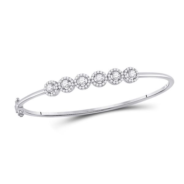 Round Diamond Halo Bangle Bracelet 1 Cttw 14KT White Gold