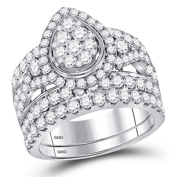 Diamond Pear Cluster Bridal Wedding Ring Band Set 3 Cttw 14KT White Gold