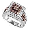 Image 1 : Round Brown Diamond Square Cluster Ring 1-1/2 Cttw 10KT White Gold