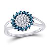 Image 1 : Round Blue Color Enhanced Diamond Circle Frame Cluster Ring 1/4 Cttw 10KT White Gold