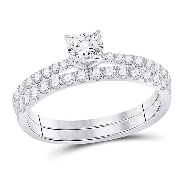 Bridal Wedding Ring Band Set 1-1/5 Cttw 14KT White Gold