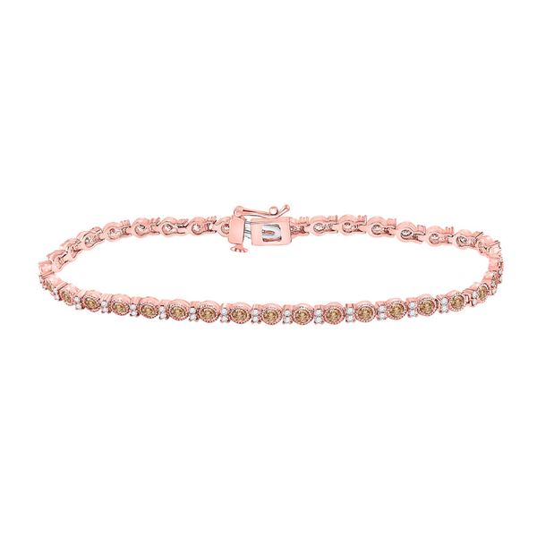 Round Brown Diamond Single Row Tennis Bracelet 2 Cttw 14KT Rose Gold