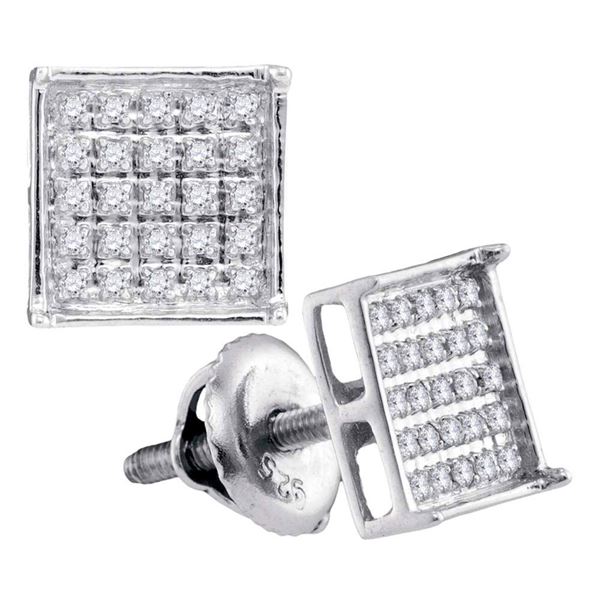Round Diamond Square Cluster Earrings 1/6 Cttw 14KT White Gold
