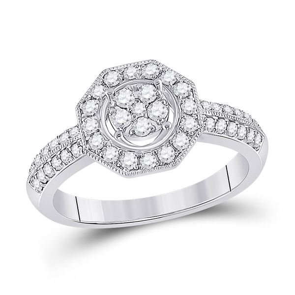 Round Diamond Fashion Flower Cluster Ring 1/2 Cttw 14KT White Gold