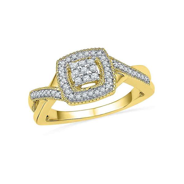 Round Diamond Square Frame Cluster Twist Ring 1/5 Cttw 10KT Yellow Gold