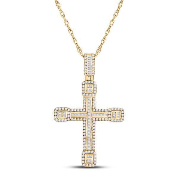Baguette Diamond Cross Charm Pendant 2 Cttw 14KT Yellow Gold