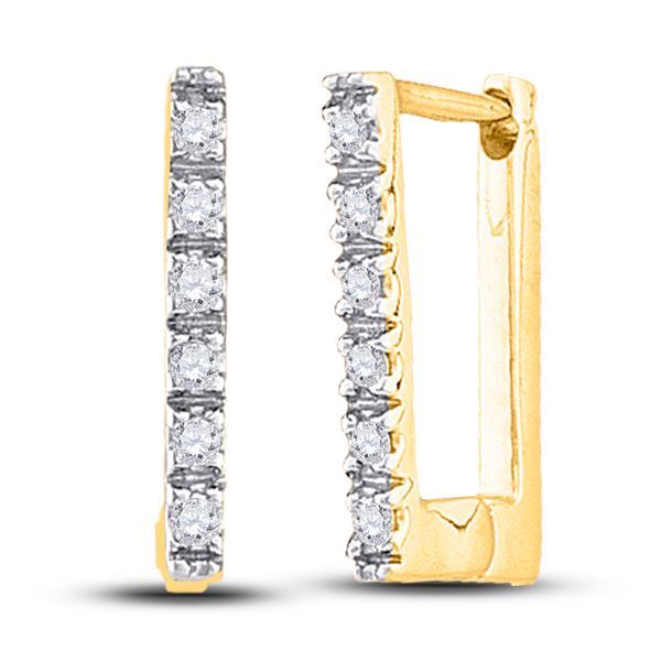 Round Diamond Rectangle Notched-post Hoop Earrings 1/20 Cttw 10KT Yellow Gold