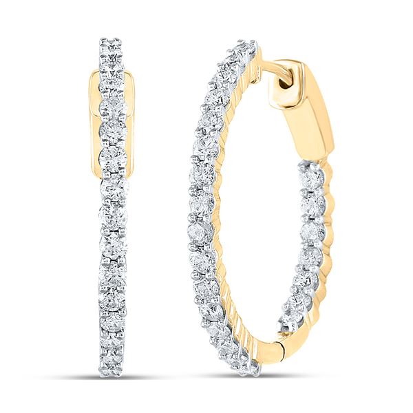 Round Diamond Inside Outside Hoop Earrings 2 Cttw 10KT Yellow Gold