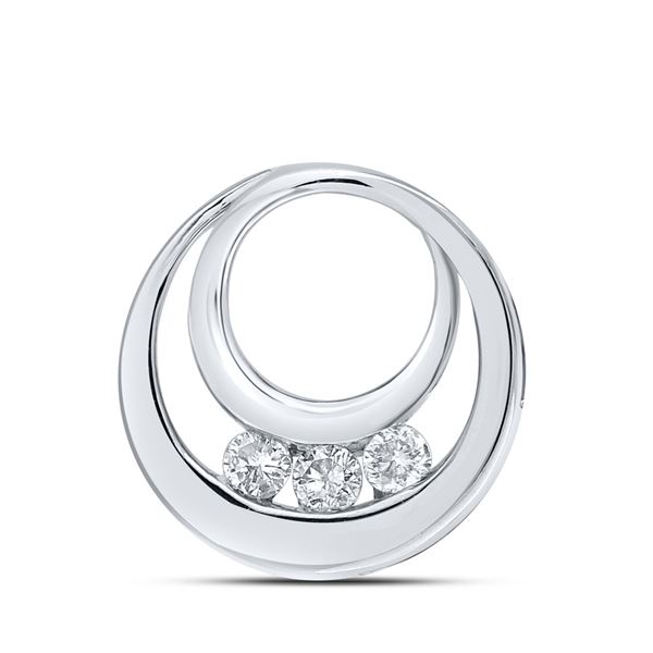 Round Diamond 3-Stone Circle Pendant 1/5 Cttw 10KT White Gold