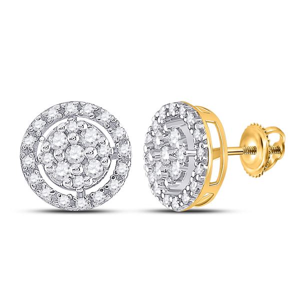 Round Diamond Circle Cluster Earrings 1/5 Cttw 10KT Yellow Gold