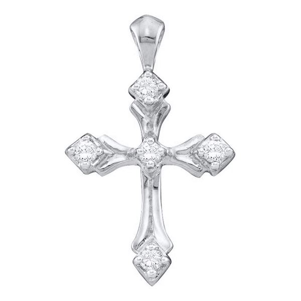 Round Diamond Cross Pendant 1/10 Cttw 14KT White Gold